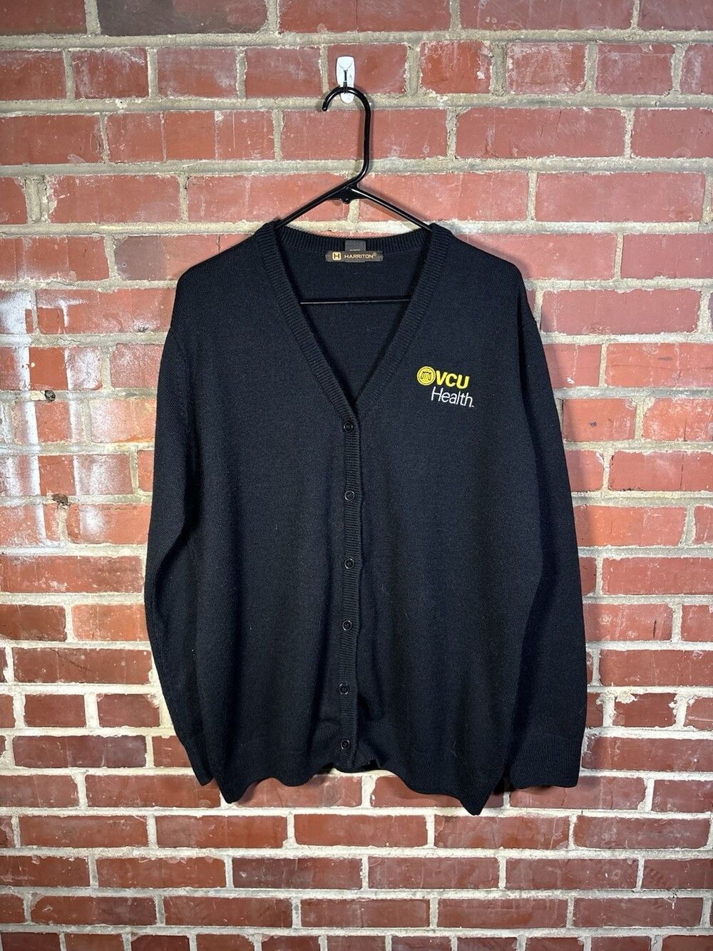 Harriton Cardigan Sweater Button Up Black VCU Health Embroidery Adult XXL